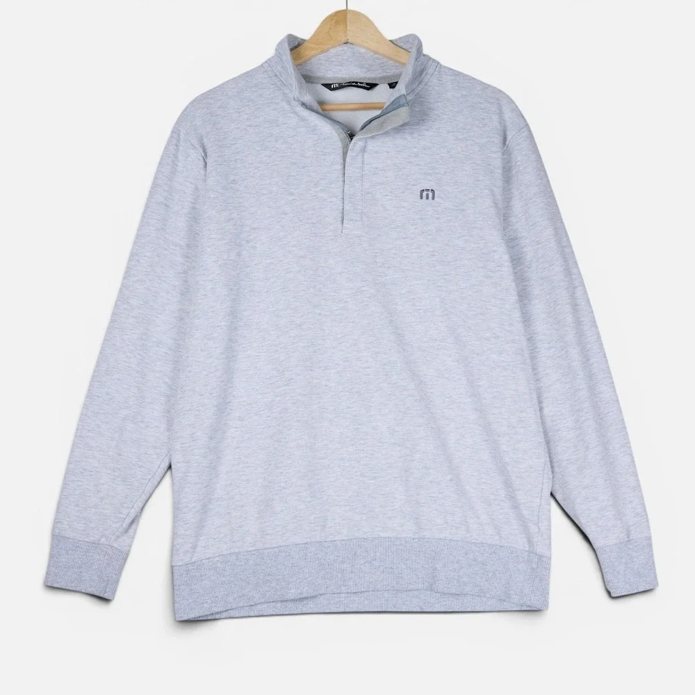 TravisMathew Mens Quarter Zip Pullover Heather Gray Stretch Golf Sweater Size M